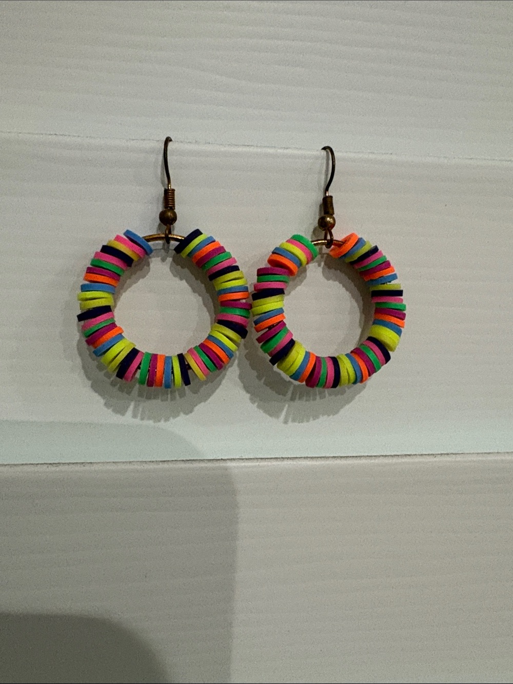Bright Multicolor Disc Hoop Earrings — Neon Rainbow Circles